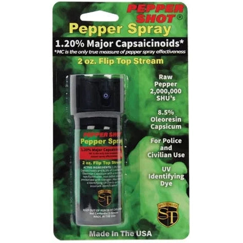 Pepper Shot 1.2% Mc Pepper Spray, Stream Flip Top, 2 oz.