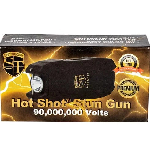 Hot Shot Stun Gun With Flashlight And Battery Meter Black