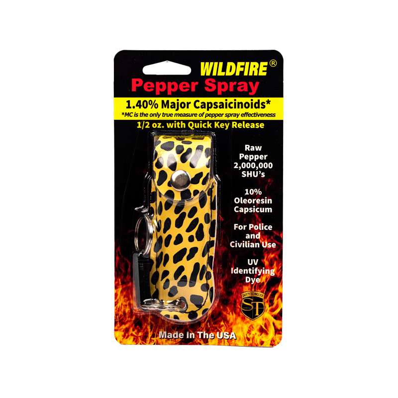 Wildfire 1.4% Mc 1/2 Oz Pepper Spray Leatherette Holster, Cheetah Black/Yellow