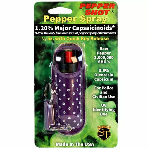 Pepper Shot 1.2% Mc 1/2 Oz Halo Rhinestone Holster, Purple