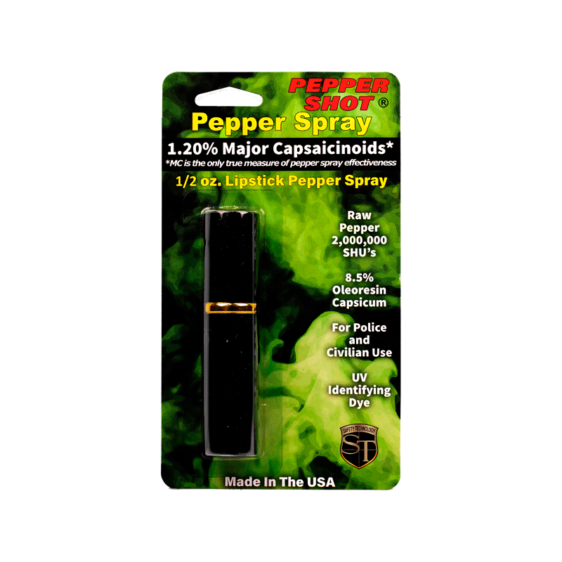 Pepper Shot 1.2% Mc 1/2 Oz Lipstick Pepper Spray, Black