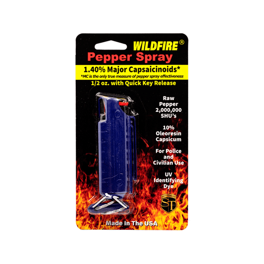 Wildfire 1.4% Mc 1/2 Oz Pepper Spray Hard Case With Quick Release Keychain, Blue