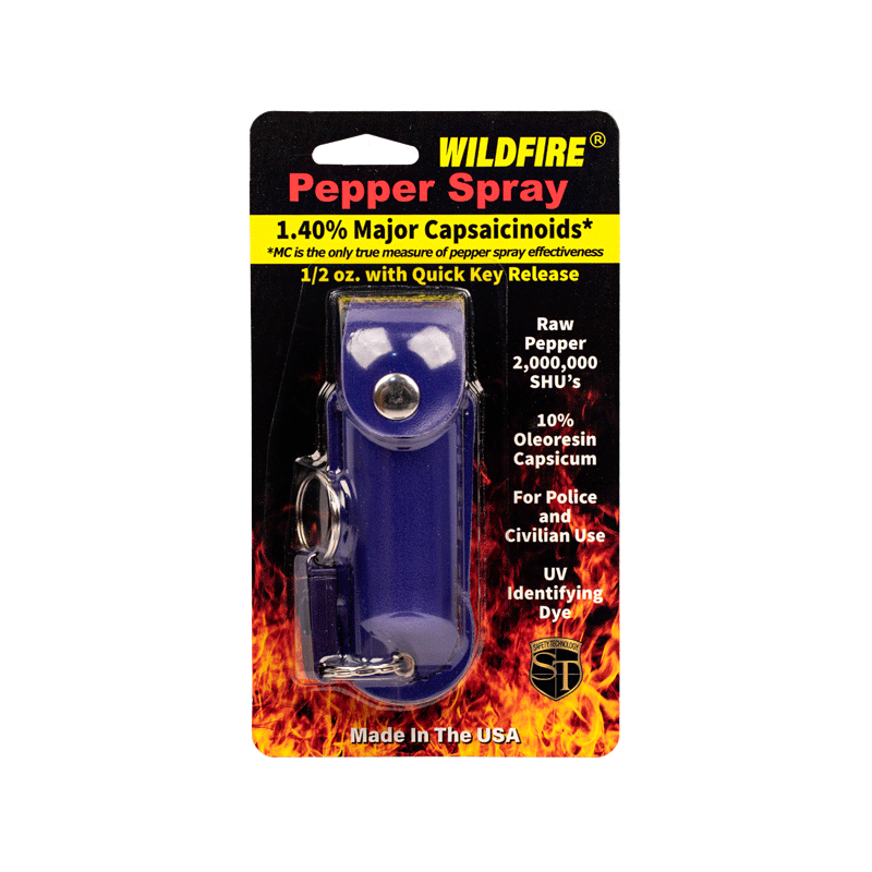 Wildfire 1.4% Mc 1/2 Oz Pepper Spray Leatherette Holster, Blue