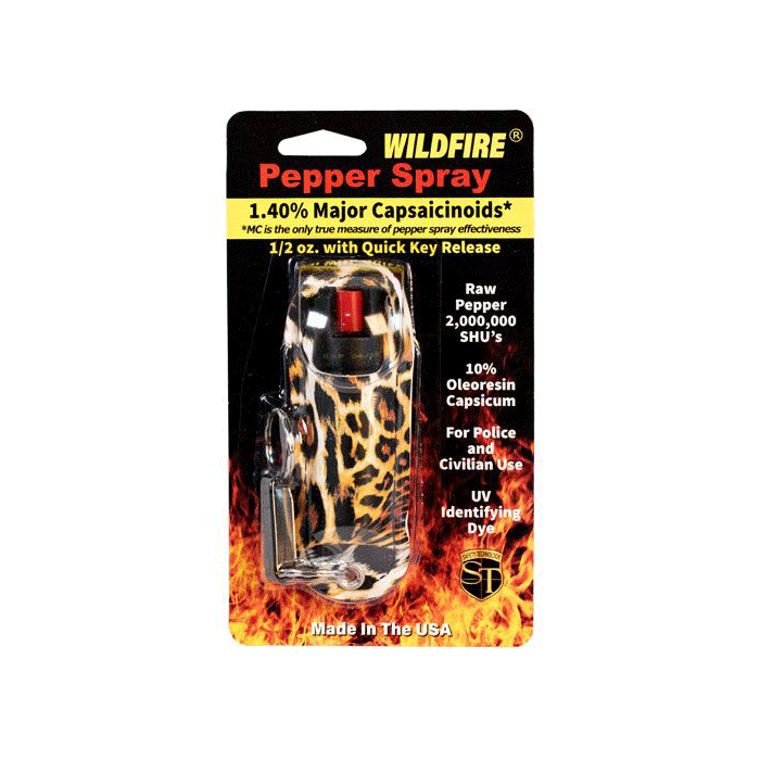 Wildfire Pepper Spray 1.4% Mc 1/2 Oz Leatherette Holster , Leopard Black/Orange