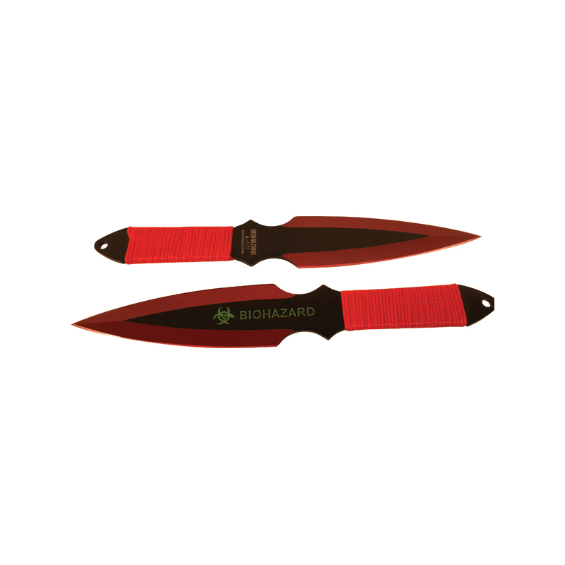 2 Piece Throwing Knife BioHazard, Red