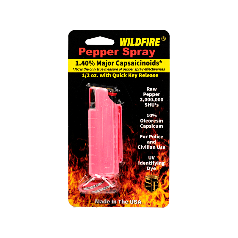 Wildfire 1.4% Mc 1/2 Oz Pepper Spray Hard Case With Quick Release Keychain, Pink