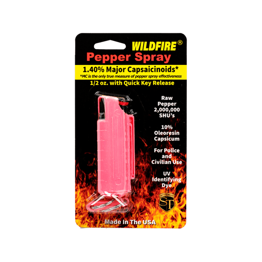 Wildfire 1.4% Mc 1/2 Oz Pepper Spray Hard Case With Quick Release Keychain, Pink