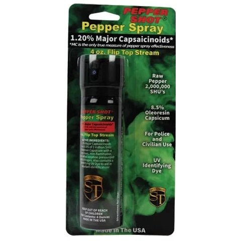 Pepper Shot 1.2% Mc Pepper Spray, Stream Flip Top, 4 oz.