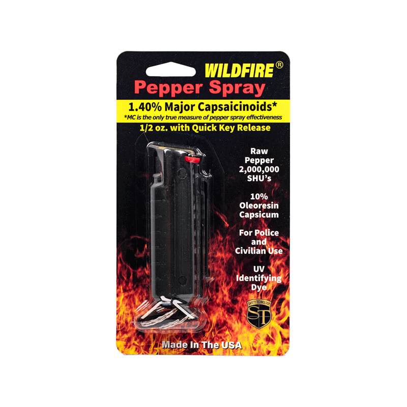 Wildfire 1.4% Mc 1/2 Oz Pepper Spray Hard Case With Quick Release Keychain, Black